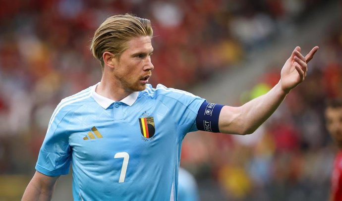 08 June 2024, Belgium, Brussels: Belgium's Kevin De Bruyne gestures during the International Friendly between Belgium and Luxembourg at the King Baudouin Stadium. Photo: Virginie Lefour/Belga/dpa