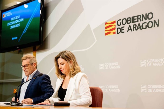 La consejera, Claudia Pérez Forniés, durante la rueda de prensa en la que ha hecho balance del proceso de escolarización en Aragón.