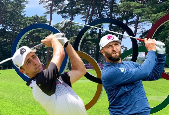 Montaje de la RFEG con David Puig (izda) y Jon Rahm para los Juegos Olímpicos de París