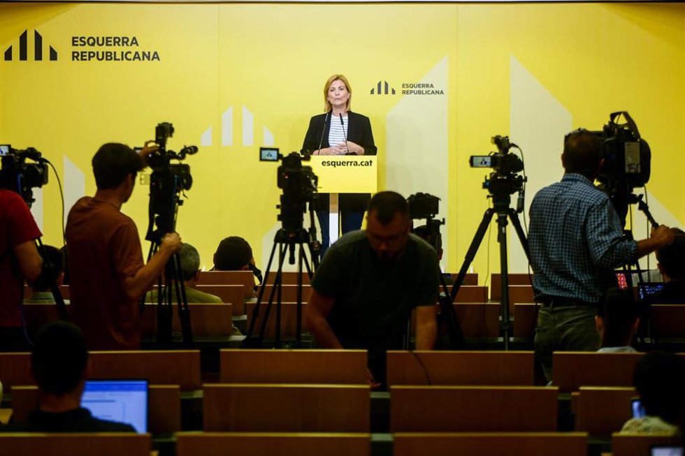 La portavoz de ERC, Raquel Sans, en una rueda de prensa desde la sede del partido, a 17 de junio de 2024
