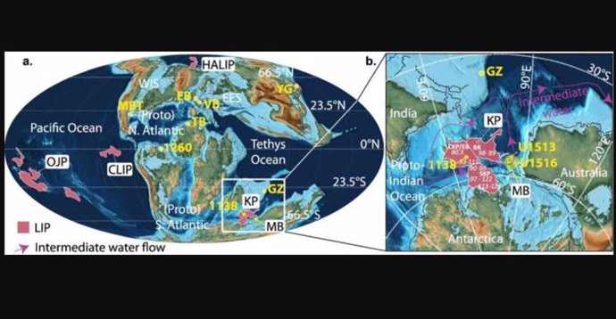 Paleogeografía del Cretácico medio y grandes provincias ígneas