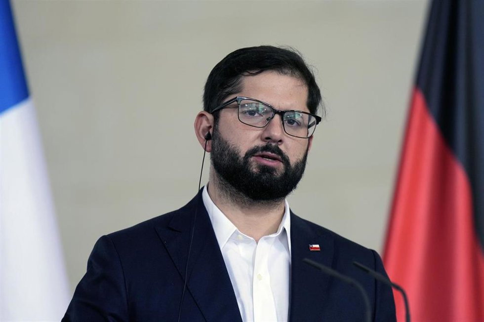 June 10, 2024, Berlin, Berlin, Deutschland: Gabriel Boric beim Empfang des Prsidenten von Chile mit militrischen Ehren und zu einem gemeinsamen Gesprch mit dem Bundeskanzler mit anschlieendem Pressestatement im Bundeskanzleramt. Berlin, 10.06.2024