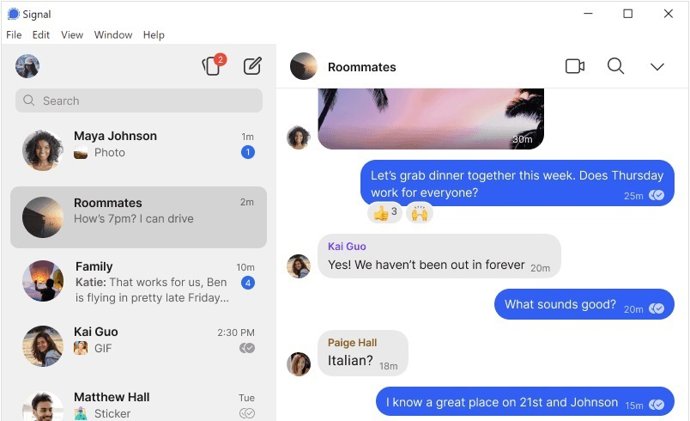 App de mensajería Signal para escritorio en Windows