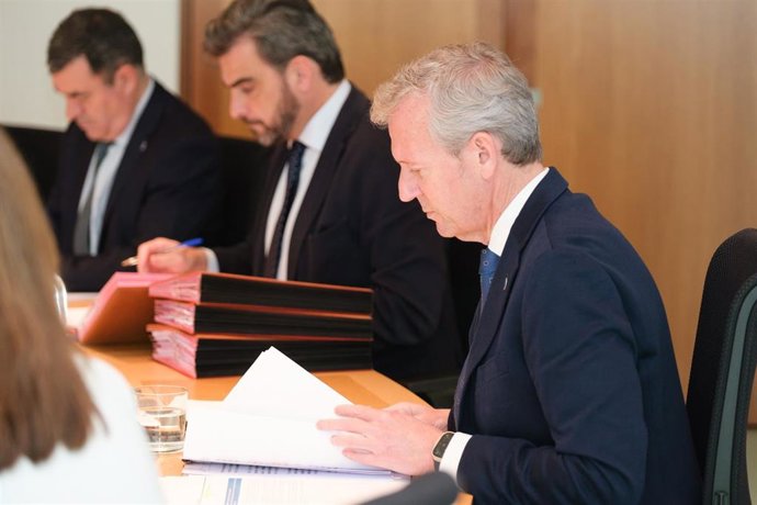 El presidente de la Xunta, Alfonso Rueda, y el conselleiro de Presidencia, Xustiza e Deportes, Diego Calvo, en la reunión del Consello del 17 de junio de 2024.