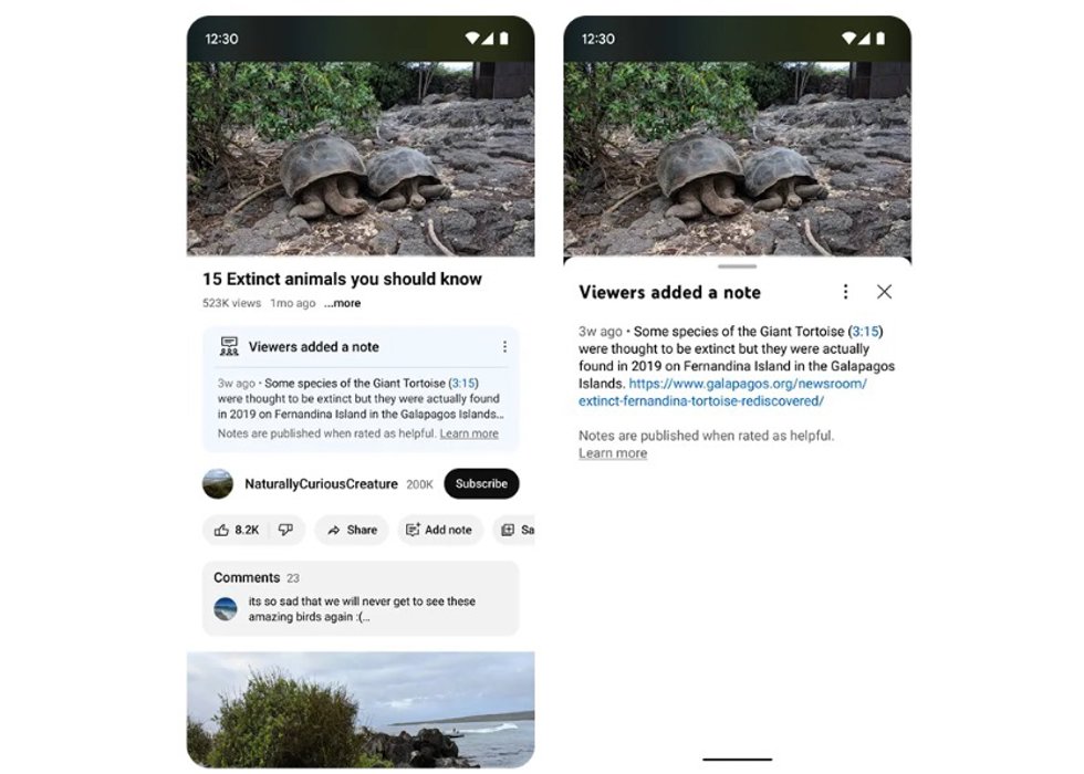 Recurso de las notas que aportan contexto a los videos de YouTube