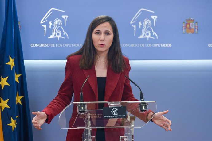 Archivo - La secretaria general de Podemos, Ione Belarra, durante una rueda de prensa anterior a la Junta de Portavoces, a 9 de enero de 2024, en Madrid (España).