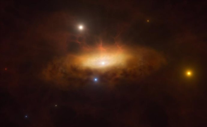 Reproducción artística: la galaxia SDSS1335+0728 encendiéndose