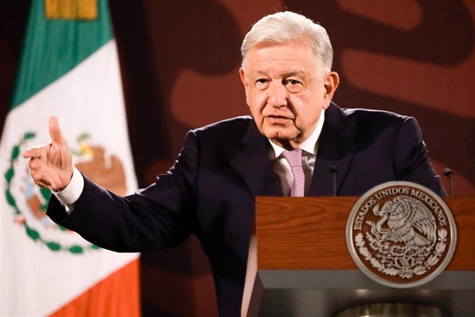 June 14, 2024, Mexico City, Cdmx, Mexico: Outgoing Mexico's President, Andres Manuel Lopez Obrador, speaking about the fact that the reform of the Judiciary seeks to take power away from organized crime  during a briefing conference at National Palace. Lo