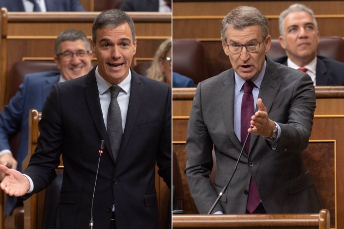 Pedro Sánchez y Feijóo durante la sesión de control al Gobierno en el Congreso