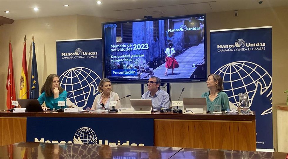 Presentación de la 'Memoria de actividades 2023' de Manos Unidas en la Asociación de la Prensa de Madrid.