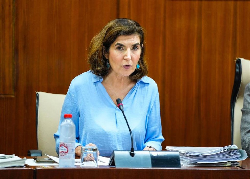 La consejera de Empleo, Empresa y Trabajo Autónomo, Rocío Blanco, en Comisión del Parlamento andaluz.