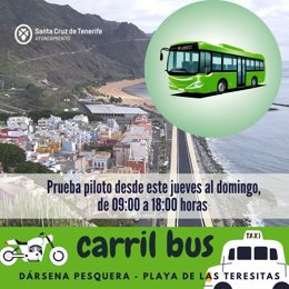 El carril bus a Las Teresitas se pone a prueba este fin de semana