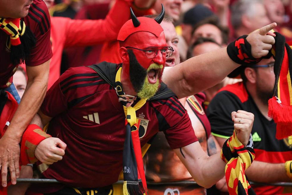 Aficionado de la selección de Bélgica durante un encuentro en la Eurocopa
