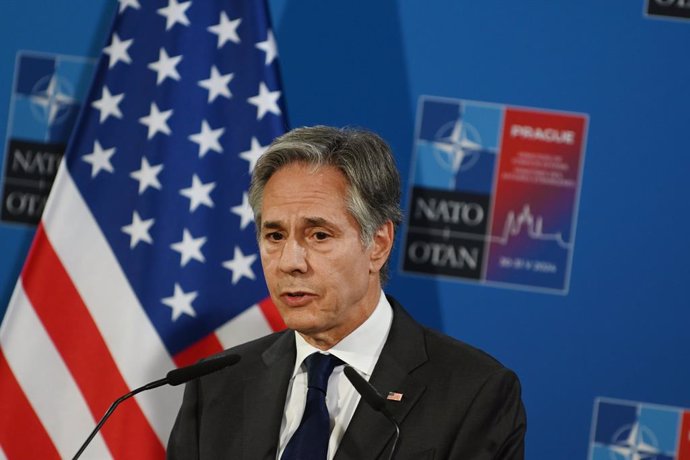 May 31, 2024, Prague, Czech Republic: United States Secretary of State Antony Blinken speaks to the media after the Informal meeting of NATO Ministers of Foreign Affairs in Prague. Informal meeting of NATO Ministers of Foreign Affairs took place in Prague