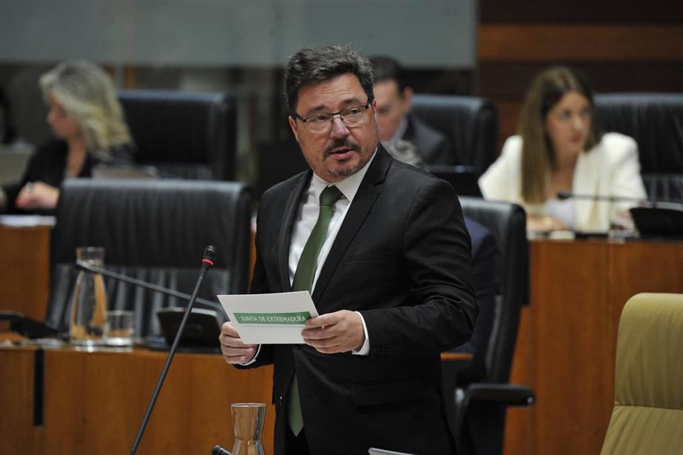 El consejero de consejero de Economía, Empleo y Transformación Digital, Guillermo Santamaría, interviene en el Pleno de la Asamblea.