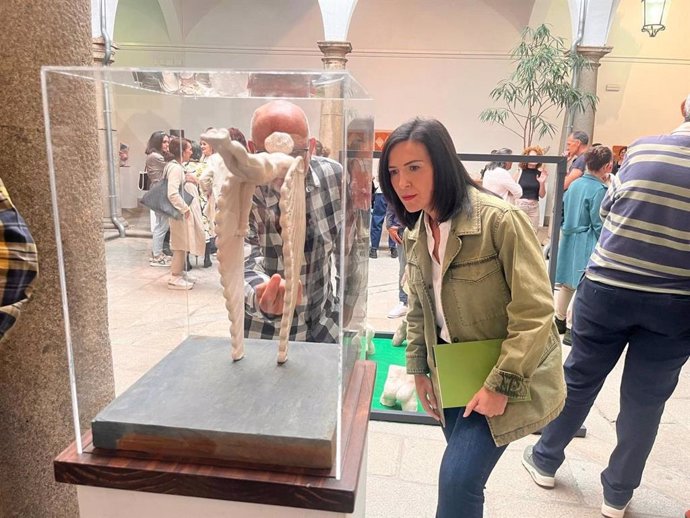 La vicepresidenta Primera de la Diputación de Cáceres, Esther Gutiérrez, visita la exposición de la Escuela de Bella Artes de Plasencia