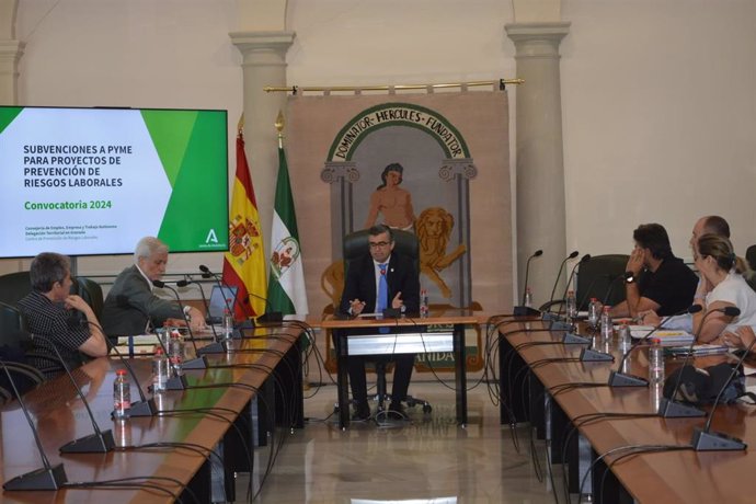 El delegado de Empleo, Empresa y Trabajo Autónomo de la Junta en Granada, José Javier Martín Cañizares, y el director del Centro de Prevención de Riesgos Laborales de Granada, han informado a empresarios de nuevas ayudas.