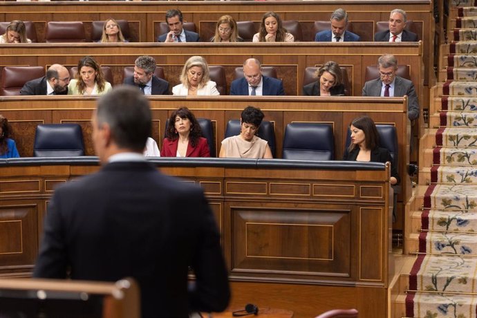 El presidente del Gobierno, Pedro Sánchez, interviene durante una sesión de control al Gobierno, en el Congreso de los Diputados, a 19 de junio de 2024, en Madrid (España). 