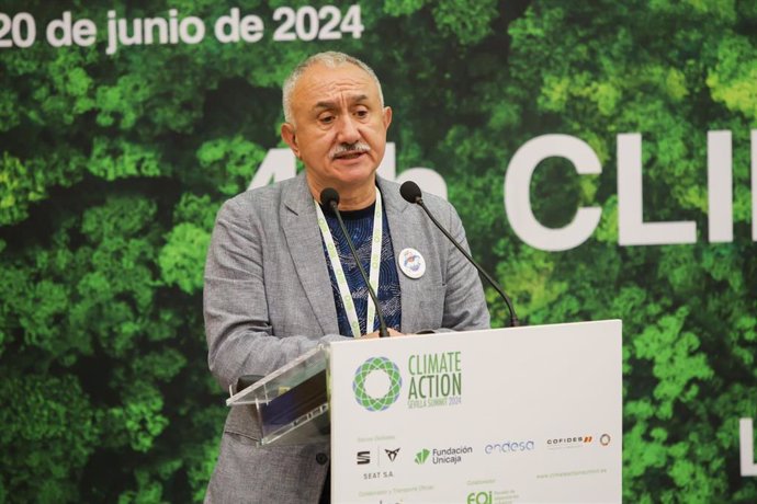 El secretario general de UGT, Pepe Álvarez,  durante su participación en el 4th Climate Action Sevilla Summit 2024.