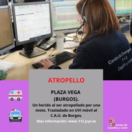 Imagen del 112 con información sobre el atropello en la plaza Vega de Burgos.