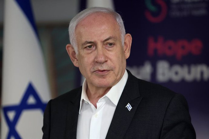 08 June 2024, Israel, Ramat Gan: Israeli Prime Minister Benjamin Netanyahu holds a press conference at the Sheba Tel-HaShomer Medical Centre, in Ramat Gan. The Israeli Defense Forces (IDF) had rescued four Israeli hostages on Saturday in a "complex specia