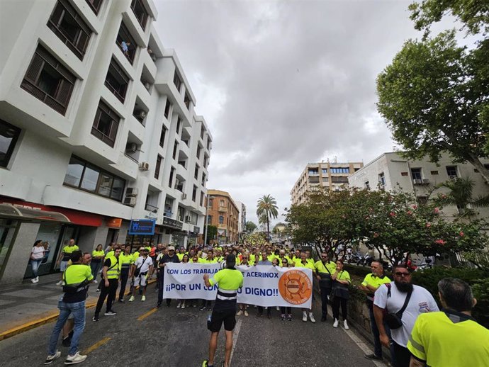 Trabajadores de Acerinox en una de las últimas manifestaciones celebradas en Algeciras.