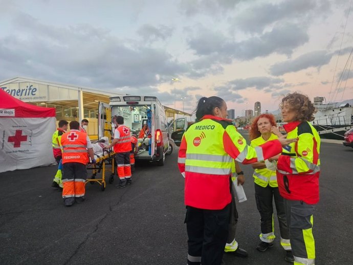 Dispositivo sanitario desplegado en el puerto de Santa Cruz de Tenerife para asistir a los migrantes rescatados por el crucero 'Insignia'