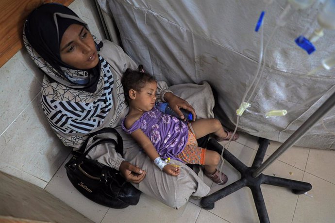 GAZA, June 3, 2024  -- A Palestinian child suffering from malnutrition is seen at the Al-Aqsa Martyrs Hospital in central Gaza Strip city of Deir al-Balah, on June 2, 2024.,Image: 878470752, License: Rights-managed, Restrictions: , Model Release: no, Cred