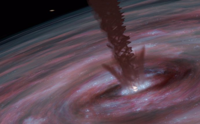 En Esta Ilustración, El Núcleo De La Galaxia Está Dominado Por Un Viento Giratorio De Gas Denso Que Se Dirige Hacia Afuera Desde El Agujero Negro Supermasivo (Oculto) En El Centro De La Galaxia.