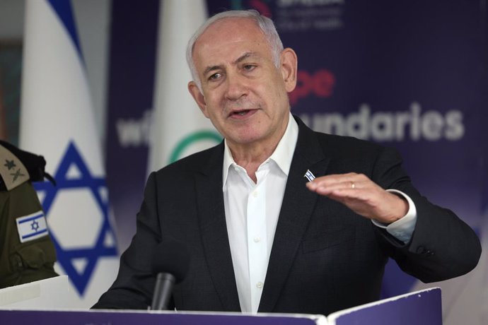 08 June 2024, Israel, Ramat Gan: Israeli Prime Minister Benjamin Netanyahu speaks during a press conference at the Sheba Tel-HaShomer Medical Centre, in Ramat Gan. The Israeli Defense Forces (IDF) had rescued four Israeli hostages on Saturday in a "comple