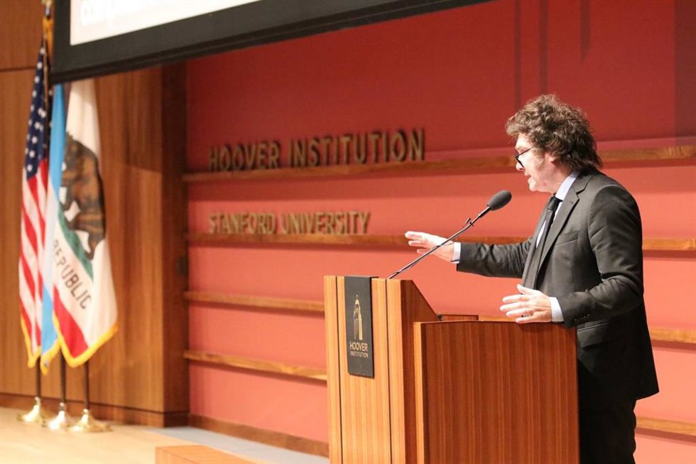 Javier Milei, presidente de Argentina, durante un discurso en California