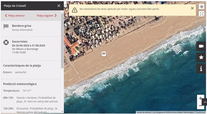 Situació de la platja de Creixell aquest divendres, quan un home de 77 anys ha mort mentre es banyava