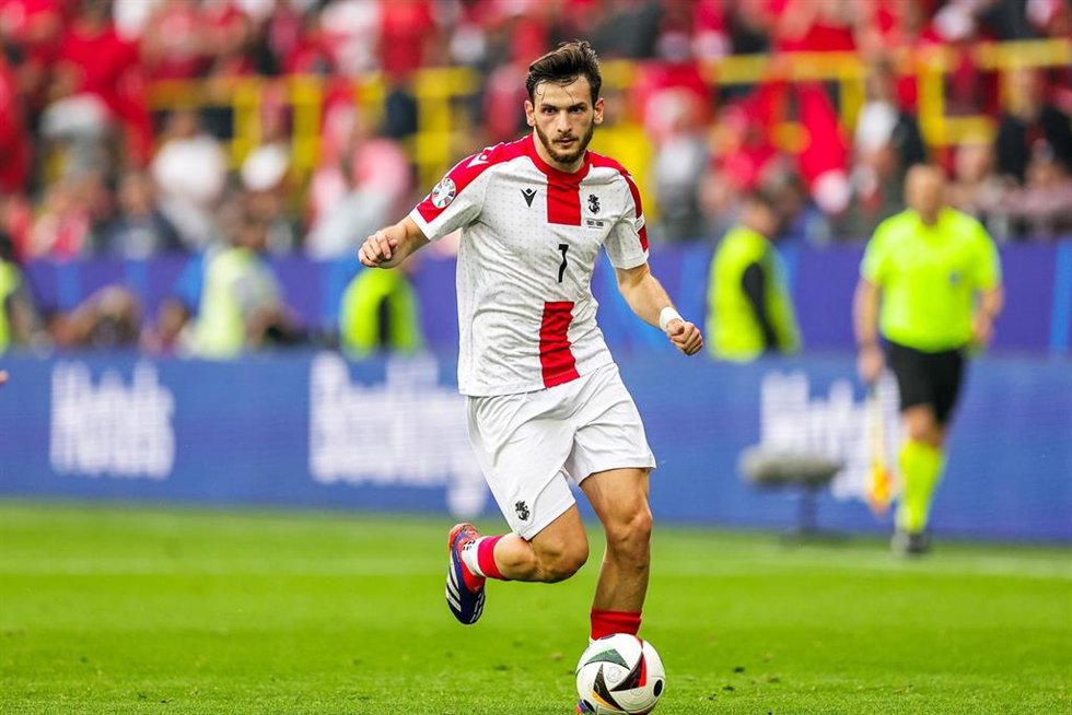 El jugador de Georgia Khvicha Kvaratskhelia durante un partido de la Eurocopa.