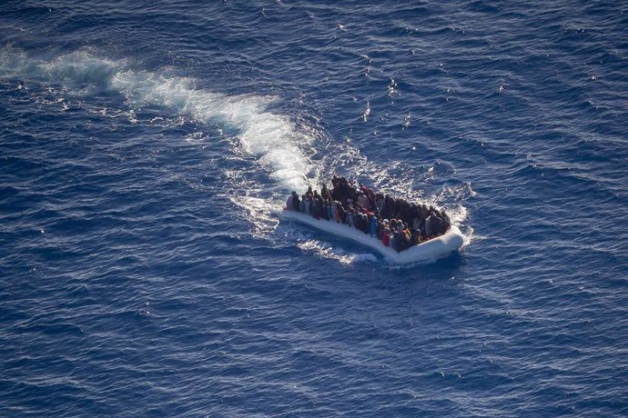 Archivo - July 28, 2020.Libyan Coast Guard fires on migrants, 3 dead and 4 injured.Migrants boat near the Libyan coast .Italy - Libya  May 8, 2019.