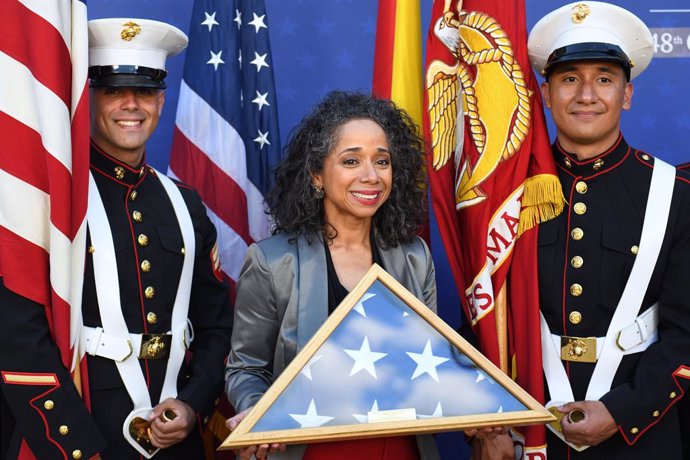 La Embajadora de EEUU, Julissa Reynoso (c),durante la fiesta por el 248º aniversario de la independencia de EEUU, en la Plaza de Toros de Las Ventas, a 21 de junio de 2024, en Madrid (España). Durante el acto, se ha celebrado por adelantado el 248º aniver