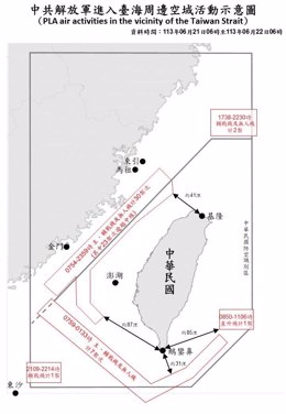 Mapa de las incursiones de cazas chinos en el espacio aéreo de Taiwán.