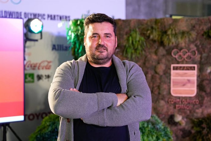David Cal during the presentation of Banco Santander's initiative to bring 28,000 Spanish flags made with recycled material to the Paris 2024 Olympic Games at the COE headquarters on June 20, 2024 in Madrid, Spain.
