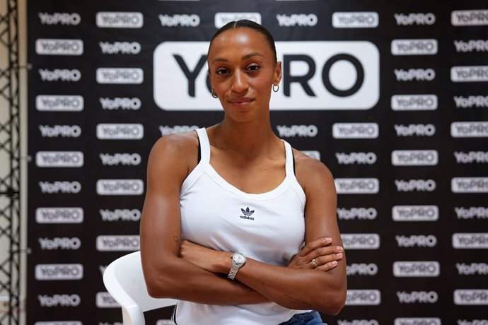 Ana Peleteiro attends an interview for Europa Press during the presentation of the documentary film “Detras de la medalla” at CSD on June 18, 2024 in Madrid, Spain.