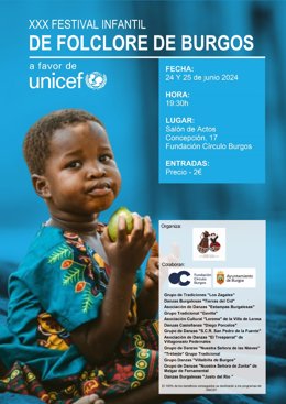 Cartel del Festival de Folclore Infantil a favor de Unicef en Burgos.