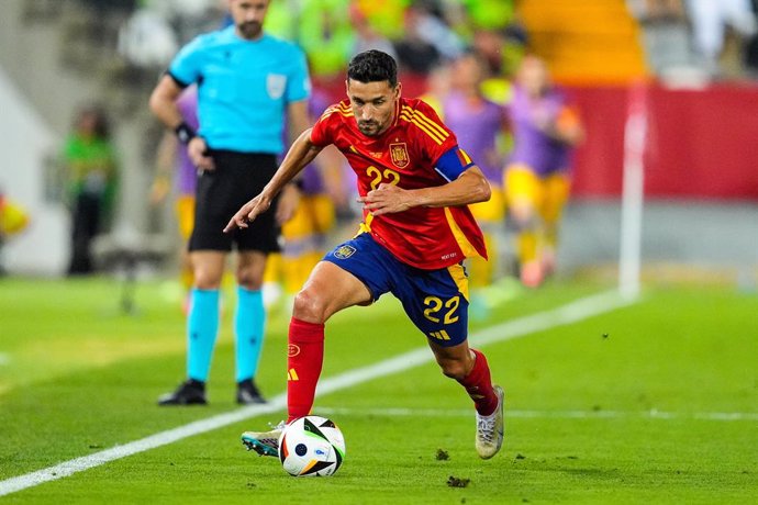 Jesus Navas of Spain in action during International Friendly football match played between Spain and Andorra at Nuevo Viveros stadium on June 5, 2024, in Badajoz, Spain.