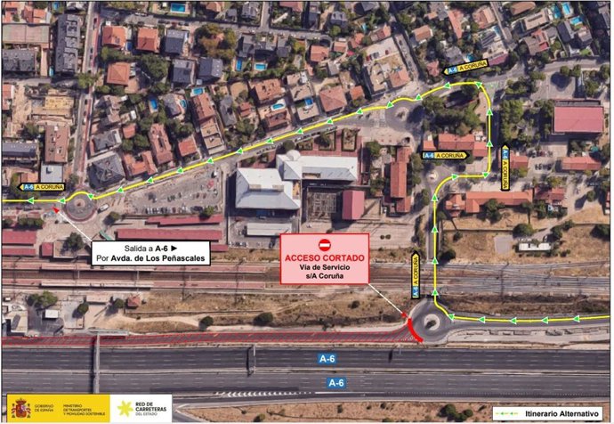 Afectaciones al tráfico en la vía de servicio de la autovía A-6 por obras de mejora del firme, en Madrid