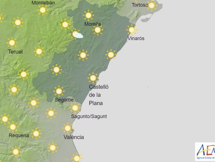 Imatge del mapa meteorolgic del 25 de juny a la Comunitat Valenciana