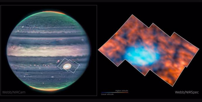 Imágenes infrarrojas de Webb detectan actividad sobre la Gran Mancha Roja de Júpiter