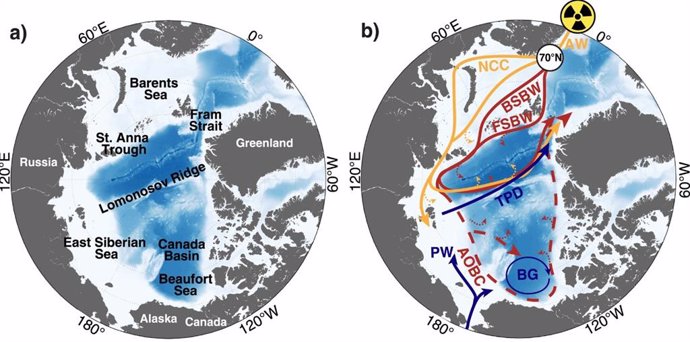 (A) Mapa Geográfico De La Región Del Ártico. (B) Esquema De Las Principales Características De La Circulación En El Océano Ártico.