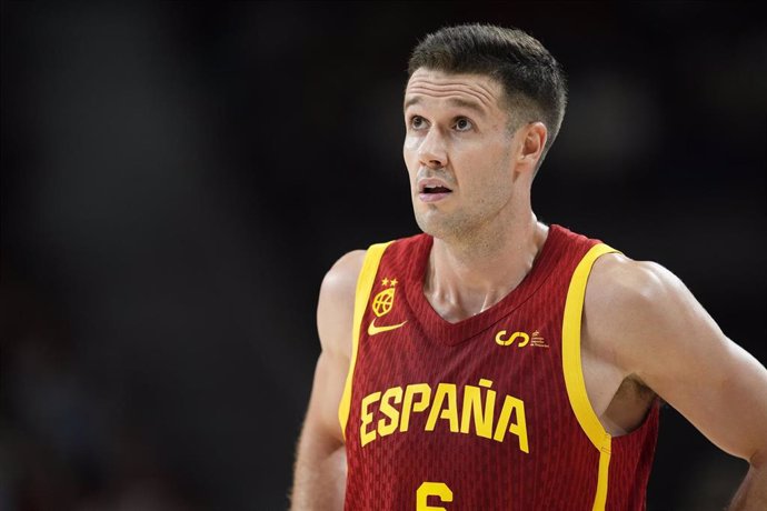 Xabi Lopez Arostegui of Spain looks on during the friendy international basketball match played between Spain and Italy at Wizink Center pavilion on June 25, 2024, in Madrid, Spain.