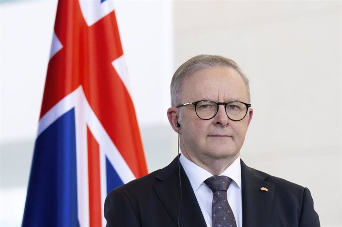 Archivo - El primer ministro de Australia, Anthony Albanese, durante una rueda de prensa en la capital de Alemania, Berlín (archivo)