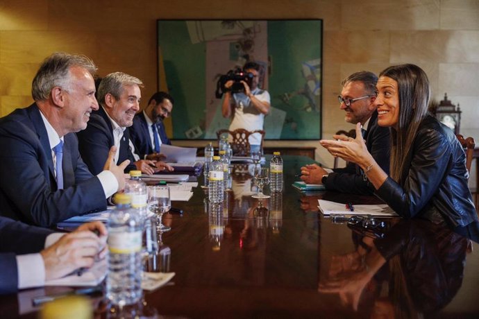 El ministro de Política Territorial, Ángel Víctor Torres, y el presidente de Canarias, Fernando Clavijo, en una reunión con Junts para abordar la reforma de la ley de extranjería