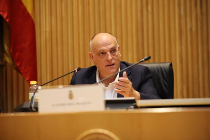 Javier Tebas, durante la conferencia 'Combate del Discurso de Odio en el Deporte'.