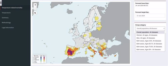 Imagen de la herramienta epidemiológica Forecaster.Health, la "primera" plataforma de libre acceso que proporciona alertas de mortalidad por frío y calor en Europa, creada por ISGlobal, centro impulsado por la Fundación La Caixa