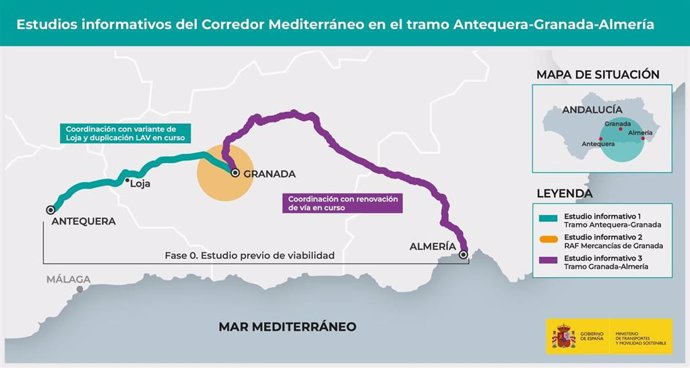 Gobierno licita por 2,5 millones estudios para mejorar la conexión ferroviaria entre Antequera, Granada y Almería.